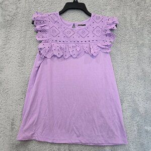 Lilly Pulitzer Bev Sleeveless top Lavender Eyelet Ruffle Bodice Women's Size S